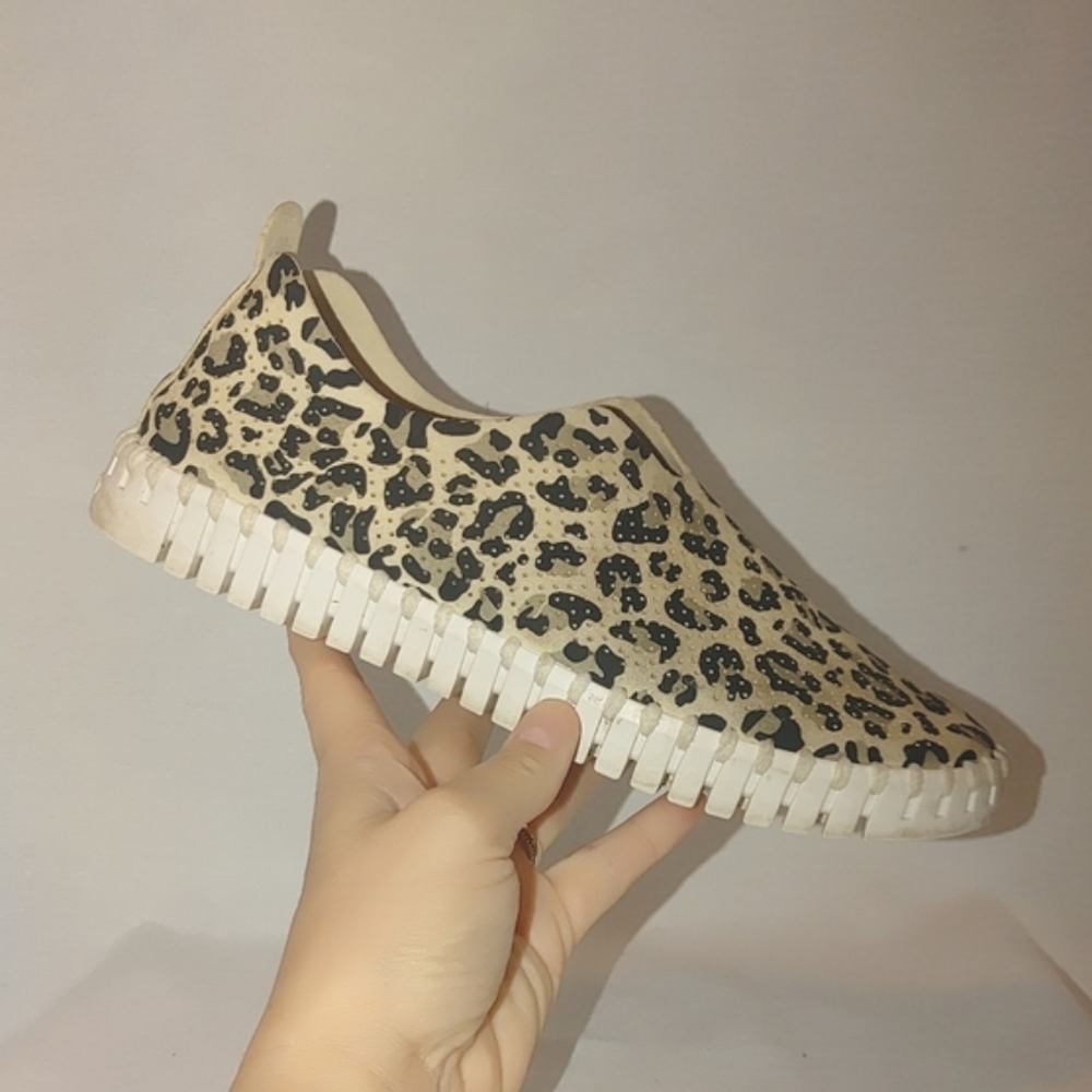 ILSE JACOBSEN Tulip Perforated Slip-On Sneaker Leopard Print Tan Black Brown 37